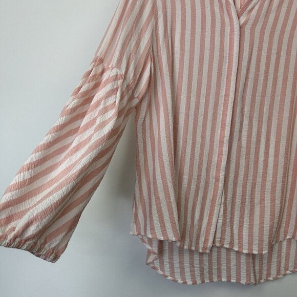 Chicos Gauze Button Up Top Women’s Size 2 US Large Pink Stripe Beachy - Picture 6 of 9